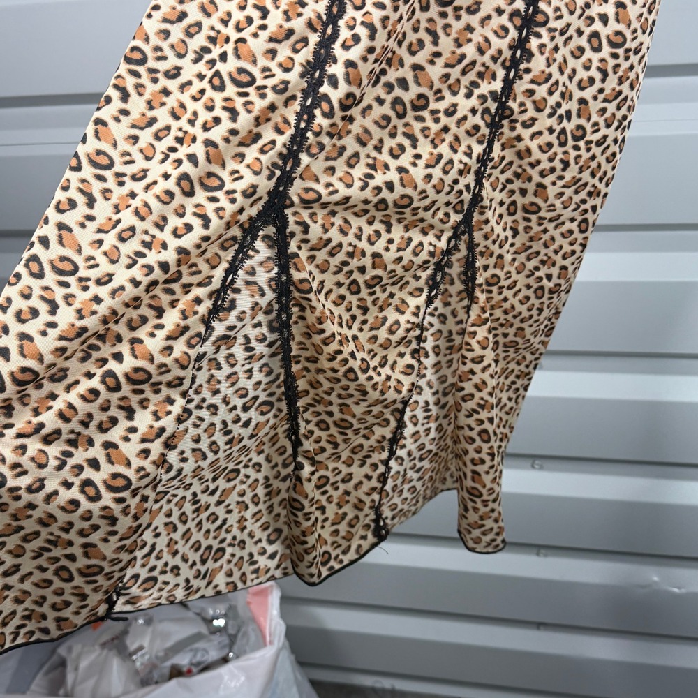 Rosalie Leopard Print Lace Trim Slip Dress Womens Medium Y2K Grunge Animal Print - Picture 4 of 6